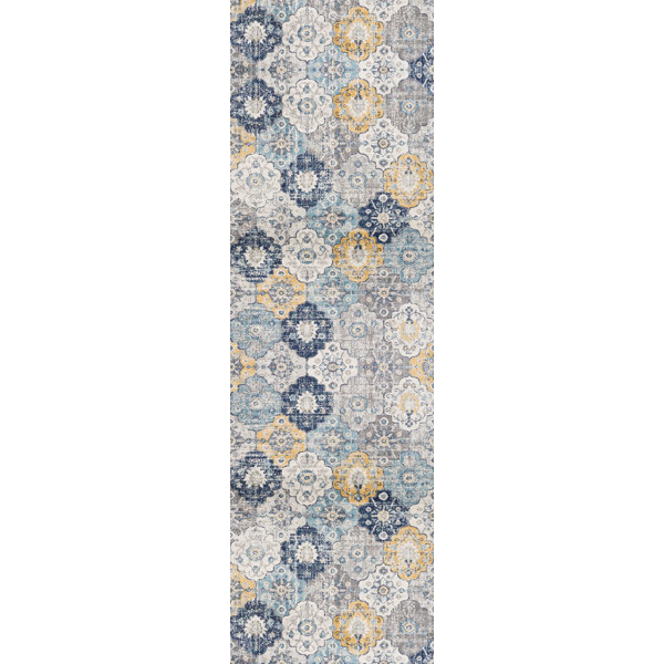 Corrigan Studio® Kymiere Abstract Area Rug in Blue/Mustard Yellow